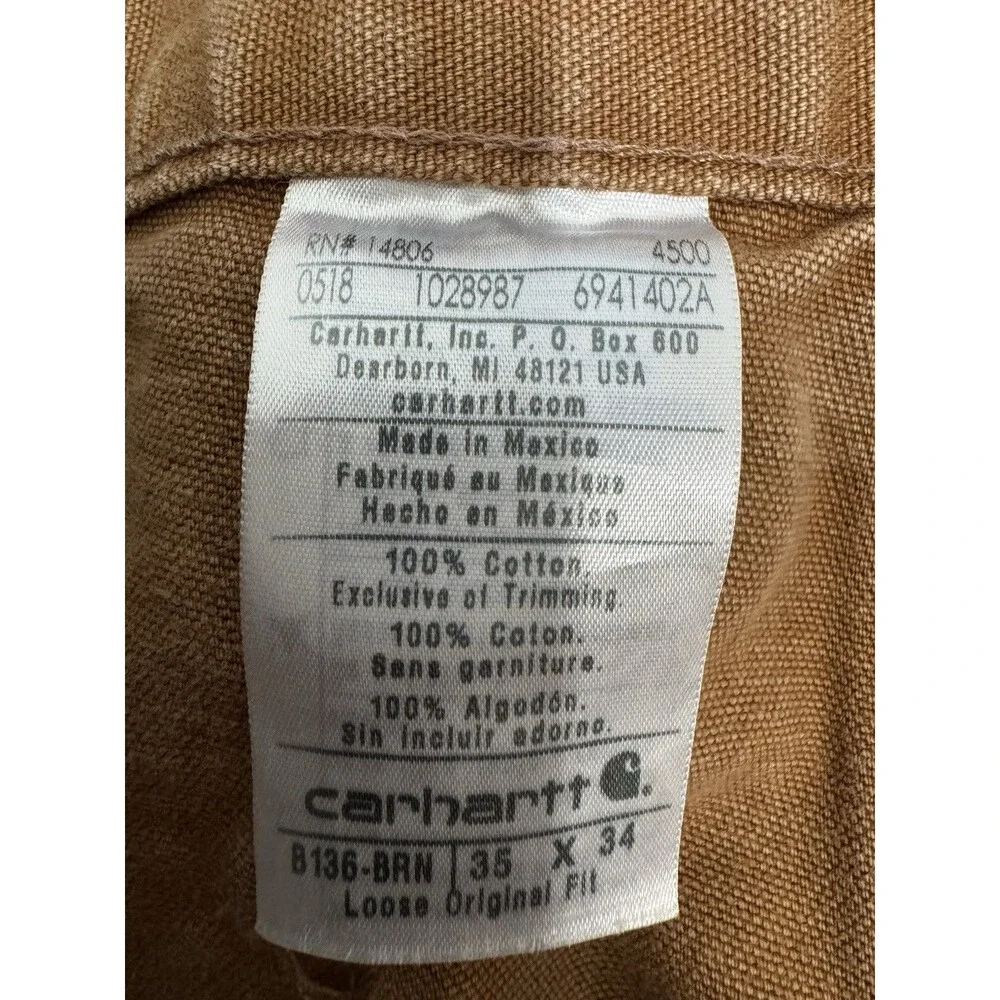 Carhartt VTG Brn 136 Double Knee Work Pants Faded Stains Measures 34x33